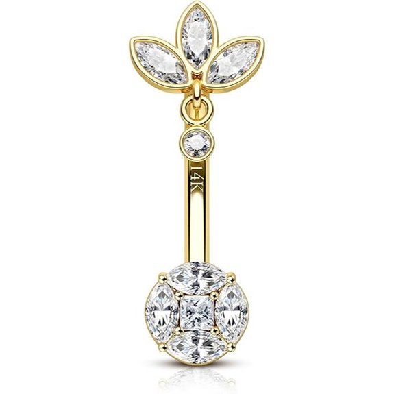 COCHARM 14K Gold Lotus Belly Button Ring