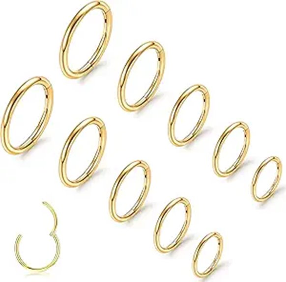 ONESING Gold Nose Ring Hoop 10Pcs Hypoallergenic Jewelry