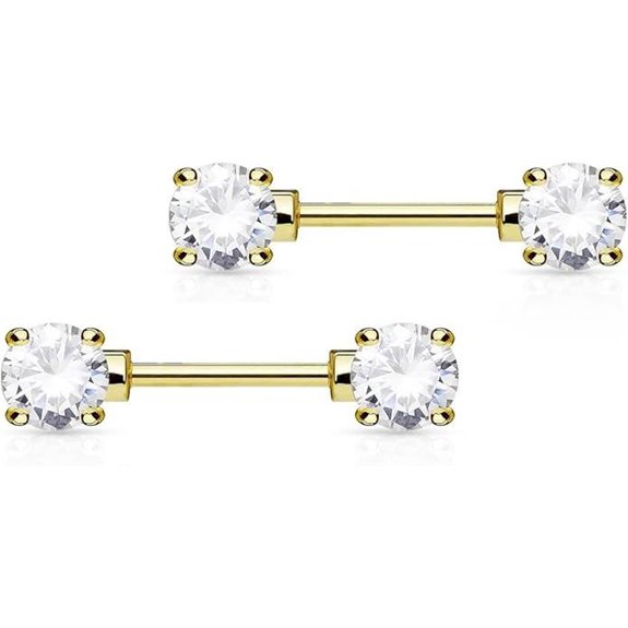 Forbidden Body Jewelry 14g Gold Plated Crystal Nipple Ring