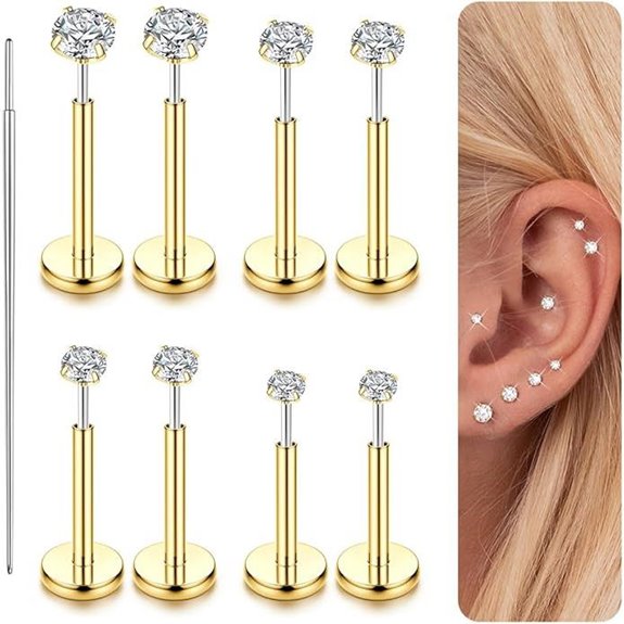 LOLIAS Gold Plated CZ Nose Studs Hypoallergenic Piercings