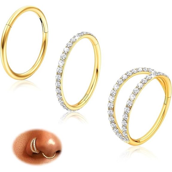 3-Pack Gold Plated Surgical Steel Nose Rings