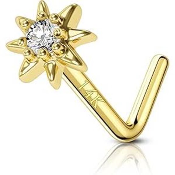 COCHARM 14K Gold Sun Nose Stud with CZ