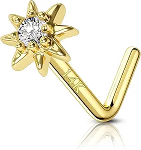 COCHARM 14K Gold Sun Nose Stud with CZ