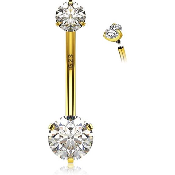 14K Gold Titanium Belly Button Rings with Cubic Zirconia