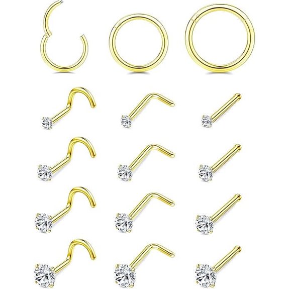 LoyalLook 15Pcs Hypoallergenic Steel Nose Rings Set