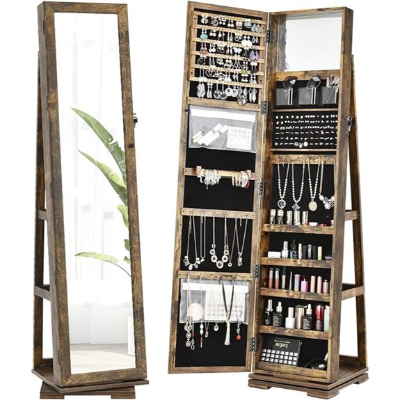 CHARMAID Swivel Jewelry Armoire with Mirror and Lock