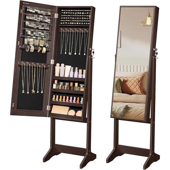 SONGMICS Jewelry Mirror Cabinet with Lock Brown/Black