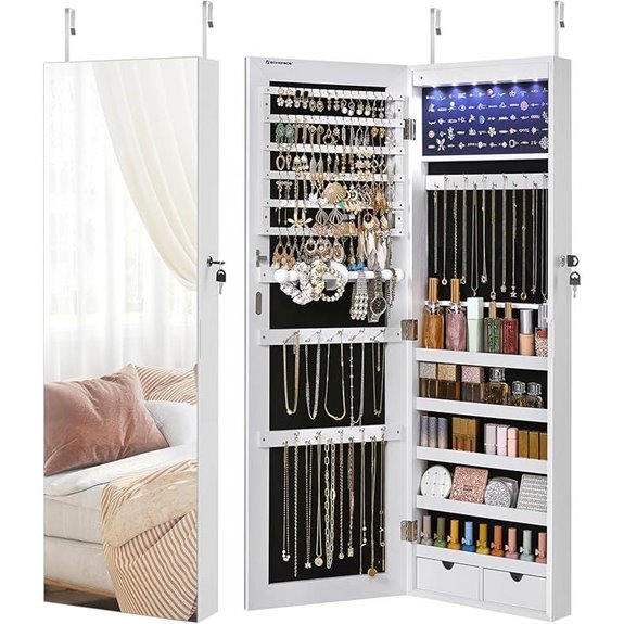 SONGMICS Wall Jewelry Cabinet with Mirror and LED Lights