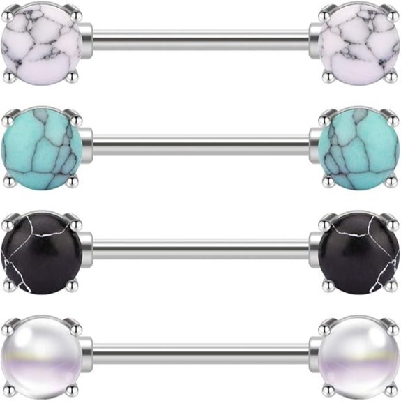 JFORYOU Surgical Steel Nipple Rings with Gem Stones