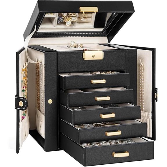 TORIBIO Large Leather Jewelry Box with Mirror & Lock