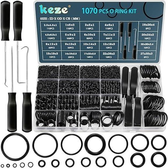 KEZE 1070 Pcs Rubber O-Rings Kit with Tools
