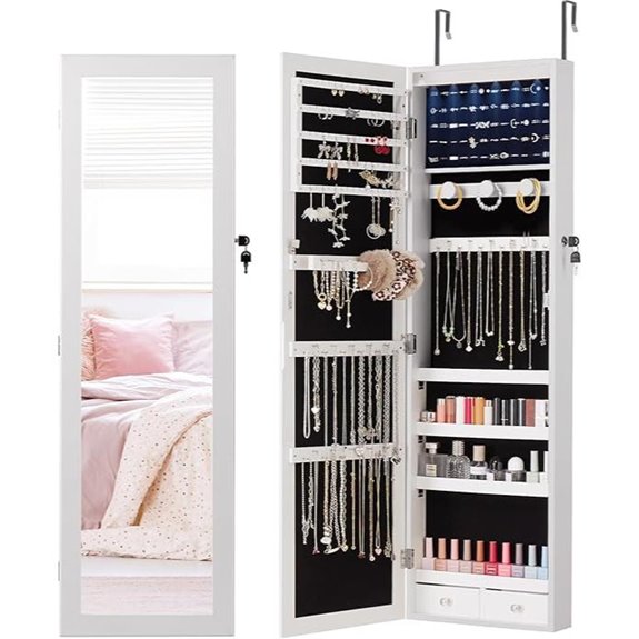 DUMOS 6-LED Mirror Jewelry Cabinet with Lock