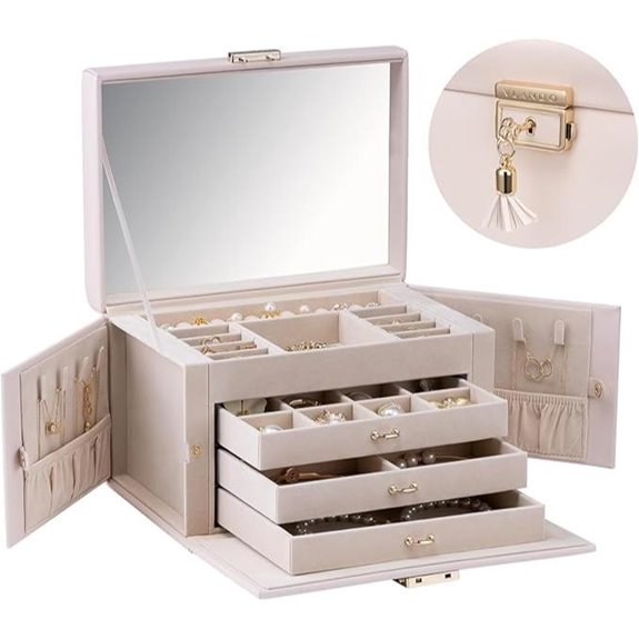 Vlando Lockable Jewelry Box with Mirror and Key