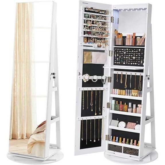 SONGMICS Lockable Mirror Jewelry Cabinet with Shelves
