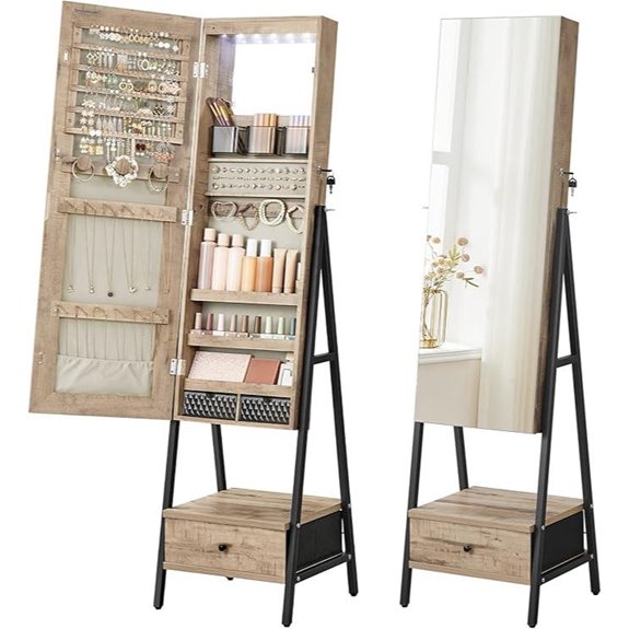 SONGMICS Lockable LED Jewelry Cabinet with Mirror
