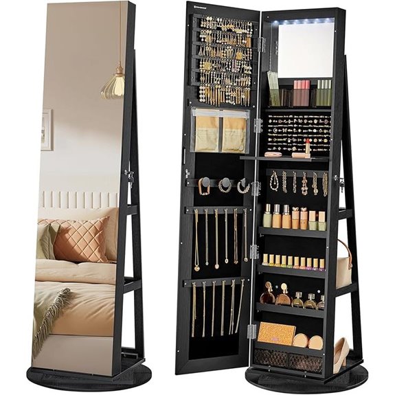 SONGMICS Lockable Jewelry Cabinet with Mirror and Shelves