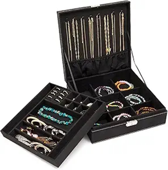 Juvale Men's Jewelry Box with Locking Two Layers