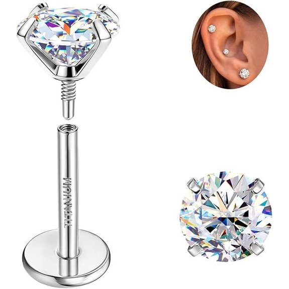 Moissanite Titanium Earrings for Cartilage and Helix