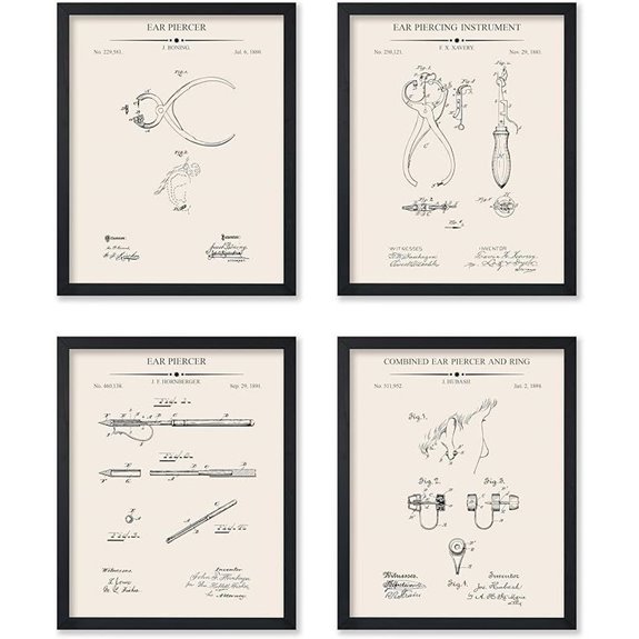Monem Art 4-Piece Ear Piercing Blueprint Wall Art