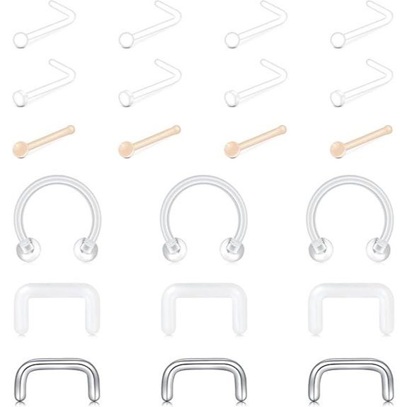 QWALIT Clear Nose Studs and Rings (20g 18g)