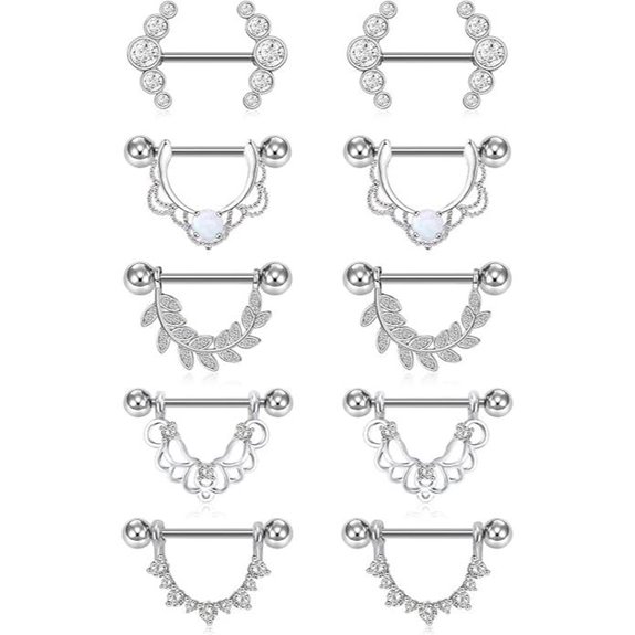 D.Bella 14G Opal CZ Nipple Ring Stainless Steel