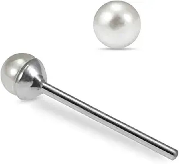 2MM Pearl Ball Top 22 Gauge Silver Straight Nose Stud Nose Piercing