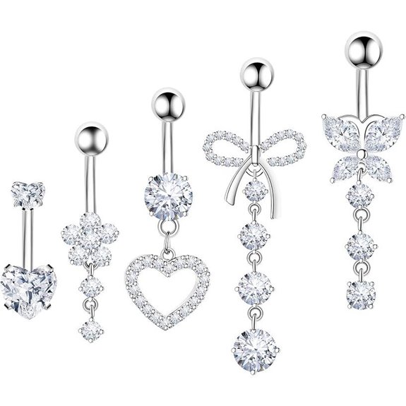 Dainty Pink CZ Heart Butterfly Navel Belly Ring