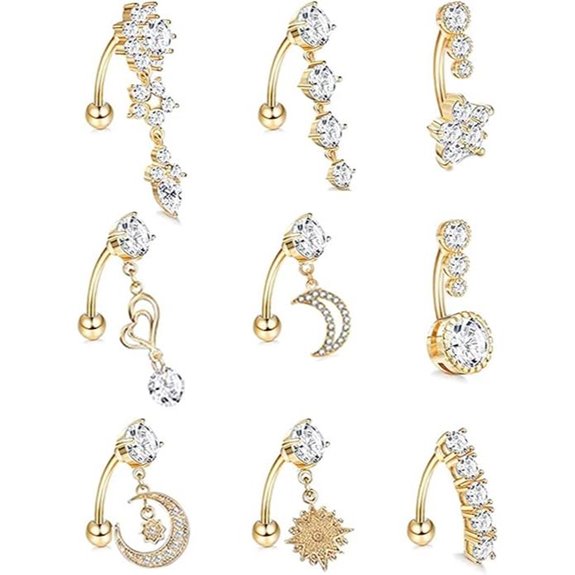 9Pcs 14G Stainless Steel Belly Rings for Women