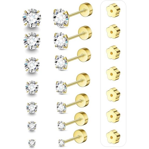 7 Pairs 20G Gold Plated Flat Back Earrings Set