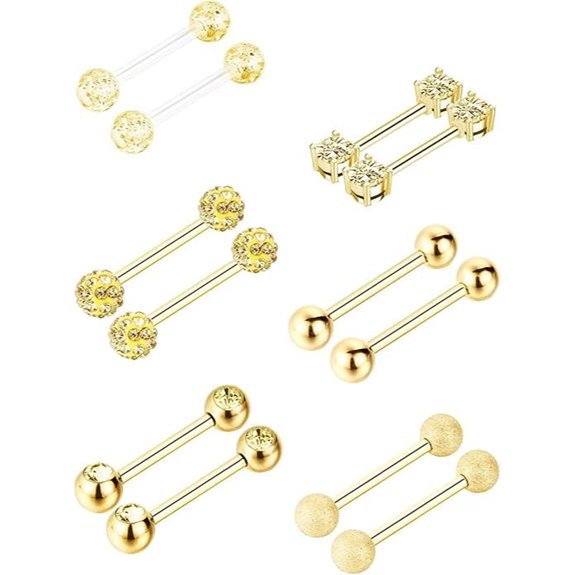 Sumind 6 Pairs Stainless Steel Nipple Tongue Rings
