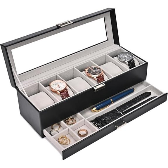 ProCase 6 Slot Watch Box with Drawer and Glass Lid