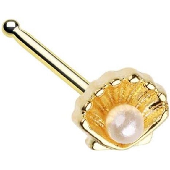 20GA Stainless Steel Shell with Faux Pearl Nose Bone Stud