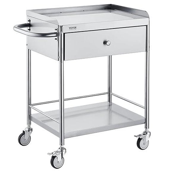 VEVOR Stainless Steel Medical Cart with Drawer