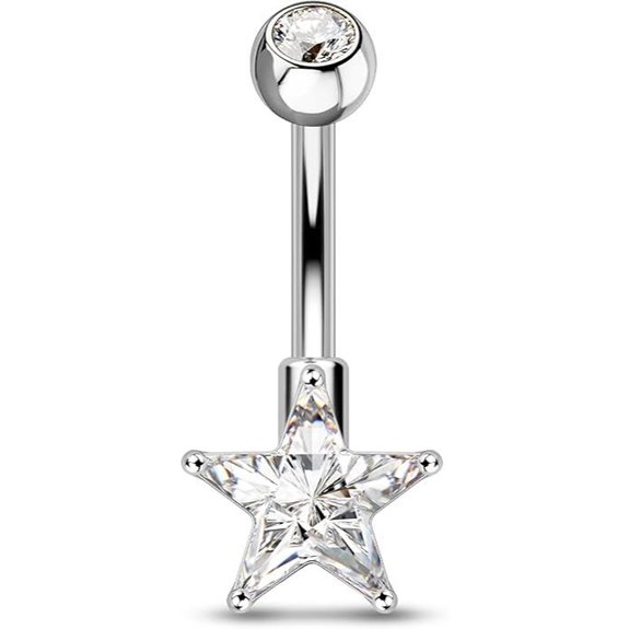 COCHARM Star Belly Button Ring with Clear CZ