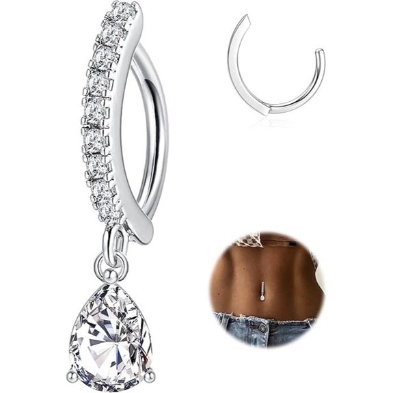 FIBO Steel 14G Belly Button Ring with CZ Pendant