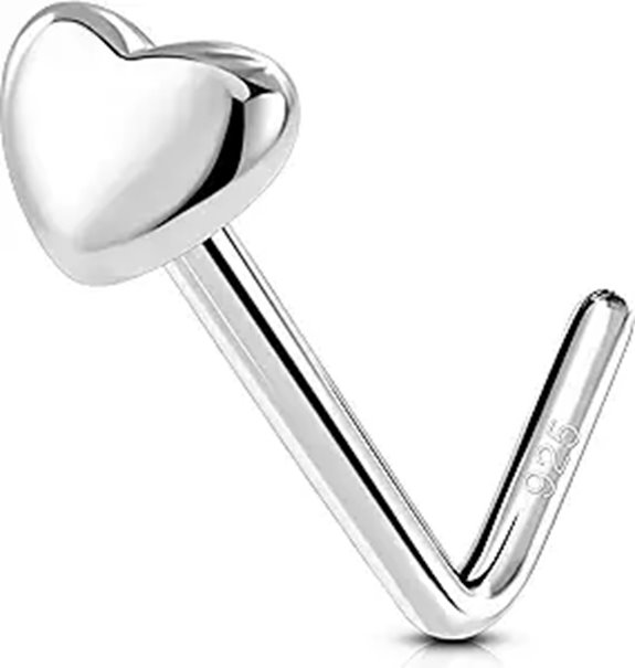 OUFER Sterling Silver Heart Nose Studs (20G)