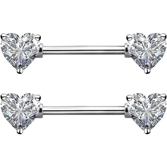 OUFER 2PC Surgical Steel Heart CZ Nipple Rings