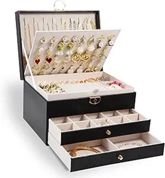 3-Layer Jewelry Box with Removable Tray and Lock