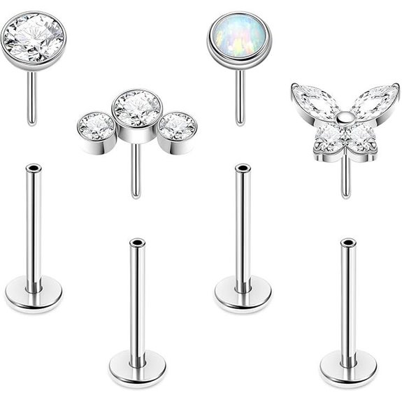 4Pcs 16G Titanium Threadless Lip & Cartilage Studs