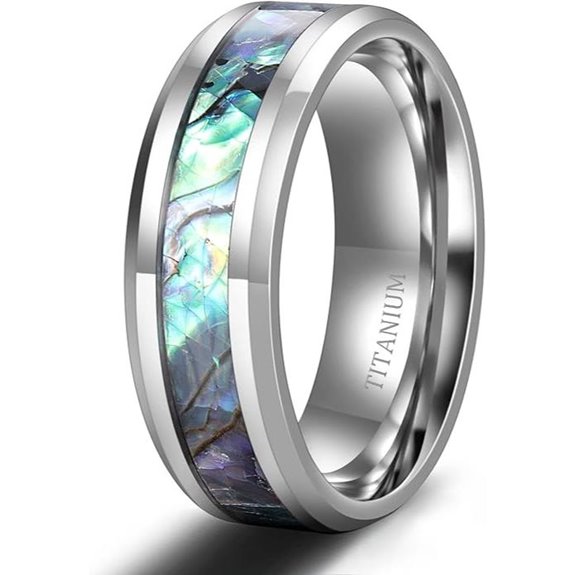 TIGRADE Titanium Abalone Shell Wedding Rings (Size 6-14)