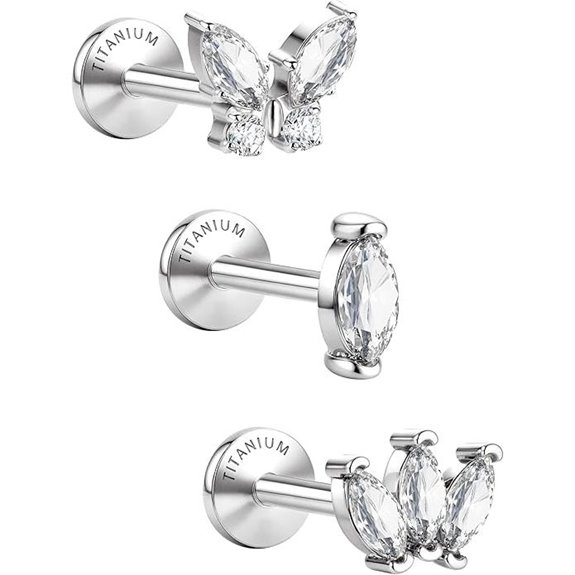 G23 Titanium 18G CZ Earrings 3-Pack for Sensitive Ears
