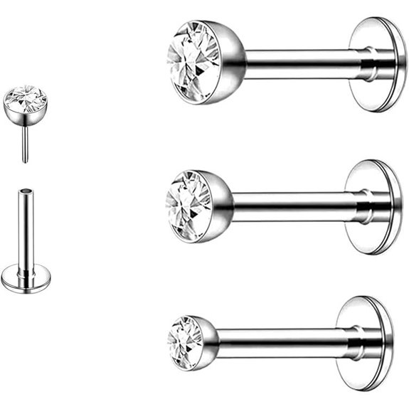 Titanium Lip & Nose Stud Rings with CZ Piercing Jewelry