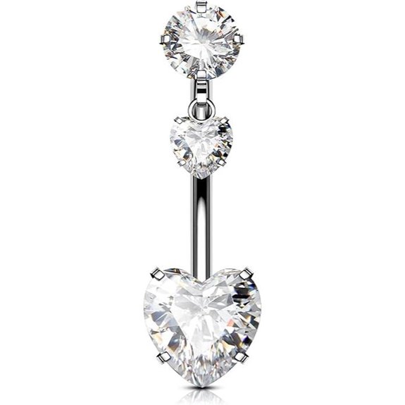 OUFER G23 Titanium Belly Button Rings 14G Heart Dangle