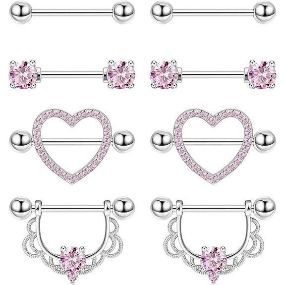 4 Pairs 14G Titanium Heart Flower Nipple Rings