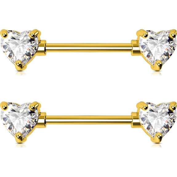 OUFER Titanium Heart Nipple Rings with CZ Bars