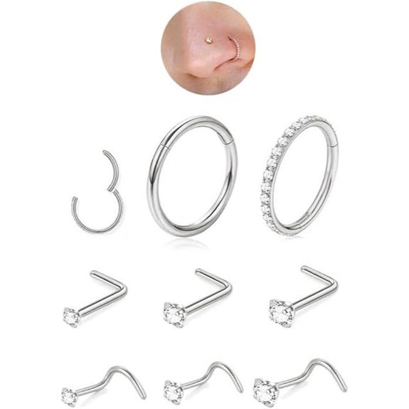 8PCS Titanium Nose Rings Hypoallergenic Studs