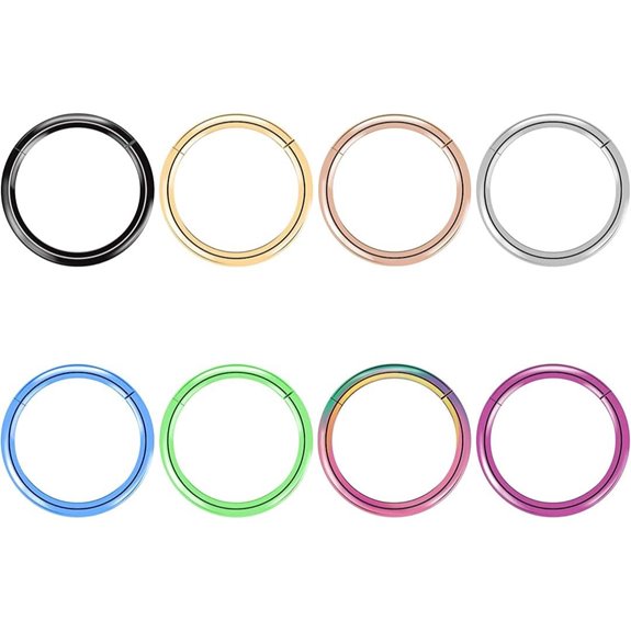 8pcs Titanium Nose Ring Hoops - Multiple Sizes & Colors