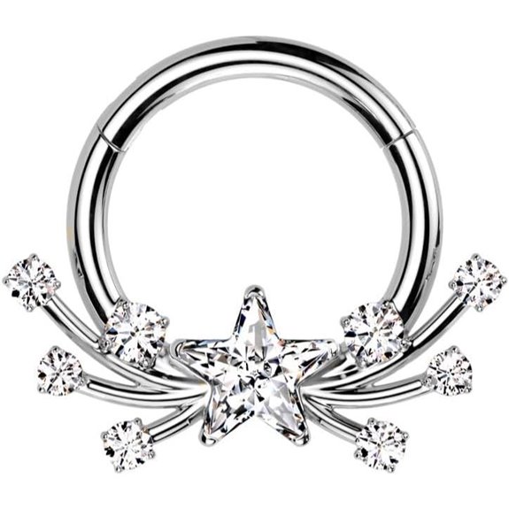 Pierced Owl Titanium CZ Shooting Star Clicker Ring