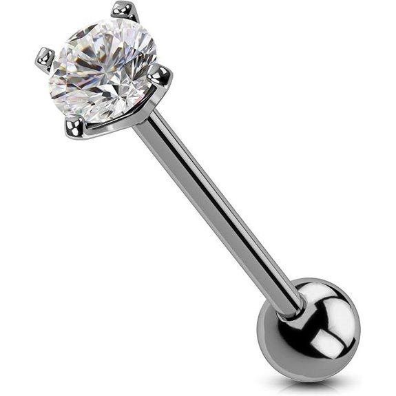 OUFER 14G CZ Titanium Tongue Rings Piercing Jewelry