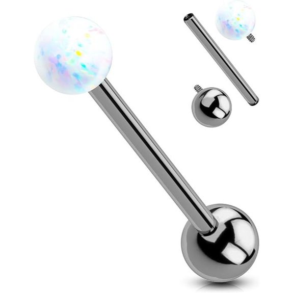 OUFER Titanium Tongue Rings with White Opal